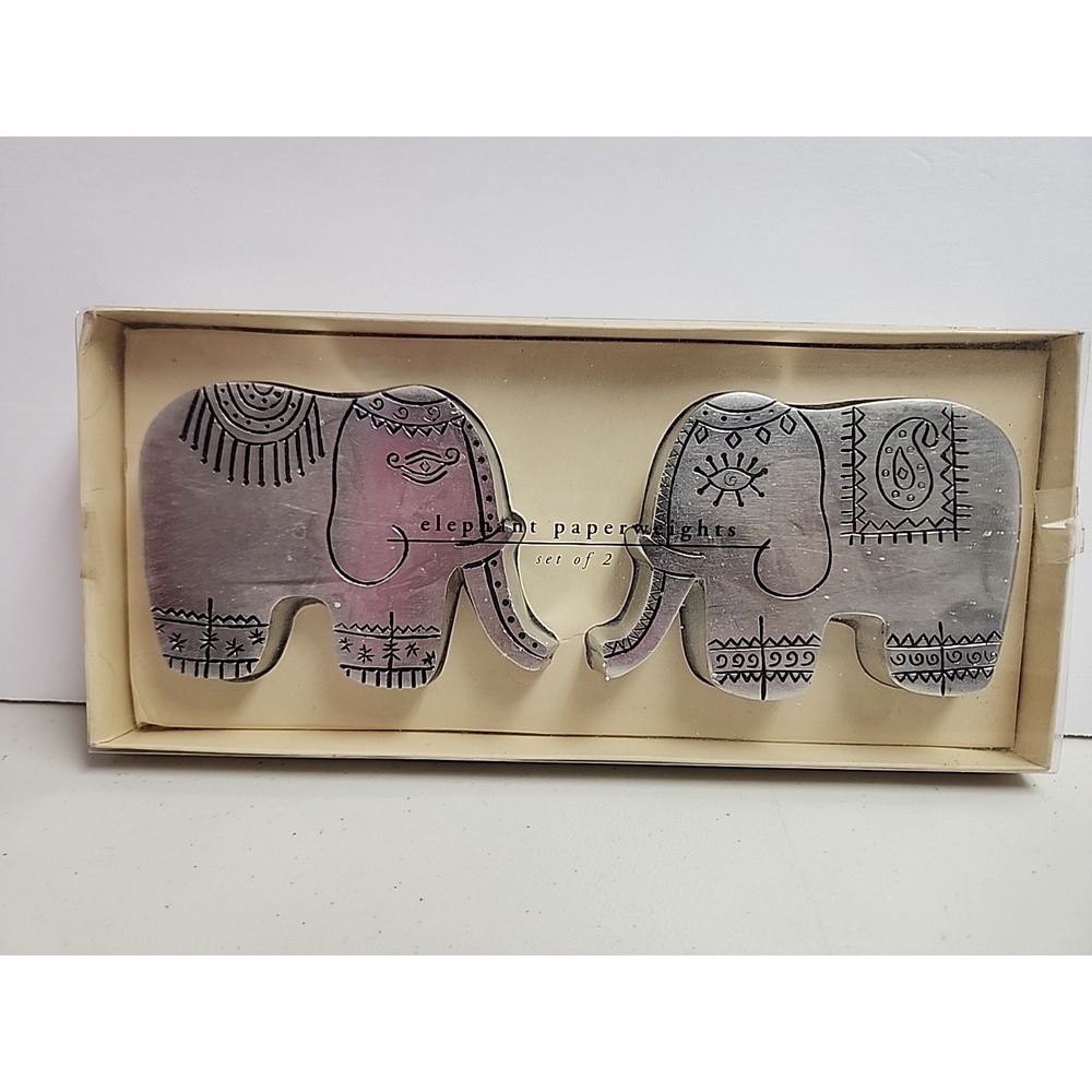 New in Package Pier 1 Imports  Metal Elephant Paperweights - 2 Made in India